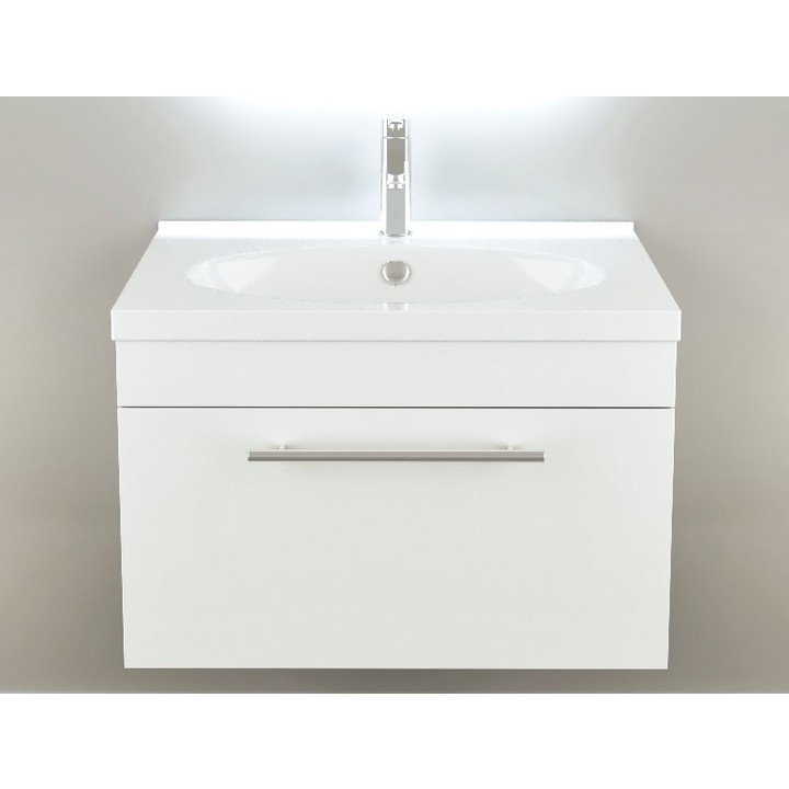Комплект мебели подвесной c ящиком DELLA 70 (тумба + раковина Next 70, Sanita Luxe), цвет белый глян