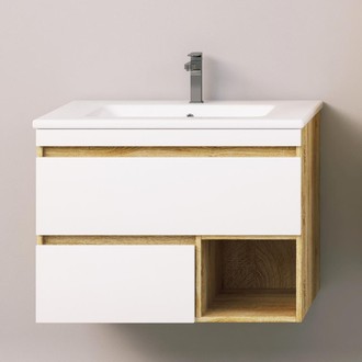 Комплект мебели подвесной MONTONE 80 (тумба + раковина Эйфория 80), цвет белый глянец/дуб сонома